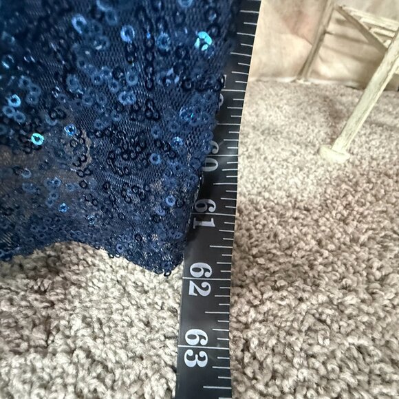 📌David's Bridal Sequin Navy Empire Waistline Bridesmaid - Formal  - Prom Dress - Picture 7 of 16